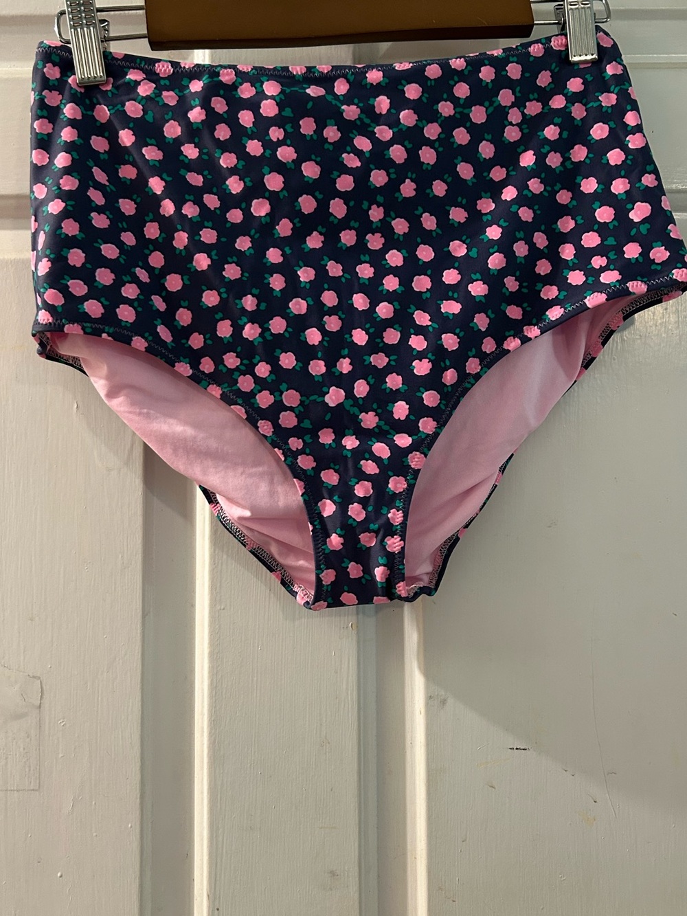 High-Rise Floral Dot Bikini Bottoms - Navy & Pink